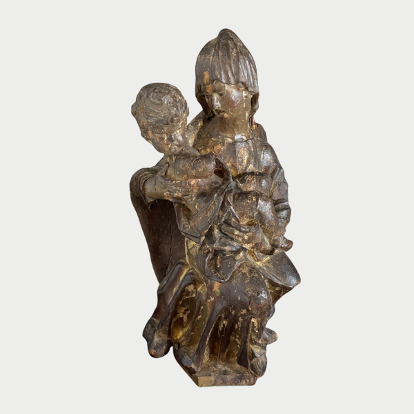 16th Century Madonna and child wood carving