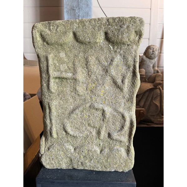 Rare limestone carved date stone 1672 with initials