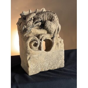15th/16th Century Stone Carved Mythical Beast Alms Collection Hole