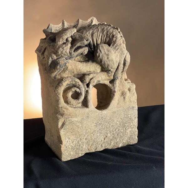 15th/16th Century Stone Carved Mythical Beast Alms Collection Hole